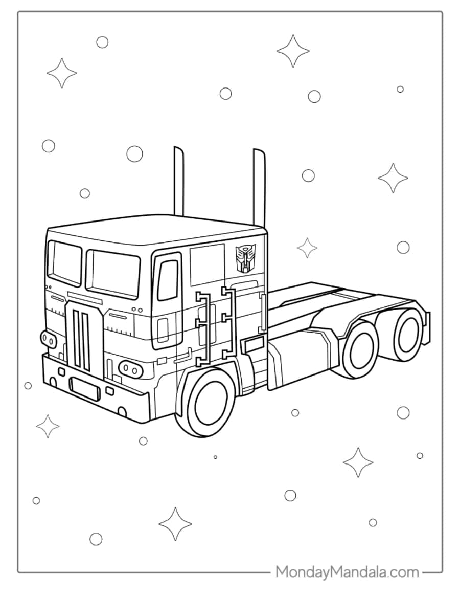 Optimus Prime Truck Coloring Page Robot Coloring Sketch Free Vectors